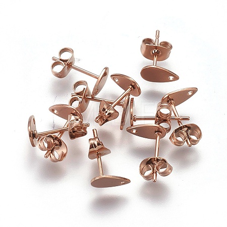 Ion Plating(IP) 304 Stainless Steel Stud Earring Findings STAS-O119-11B-RG-1