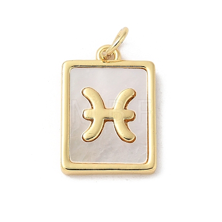 Brass Pave Natural White Shell Pendants KK-S522-09G-E-1
