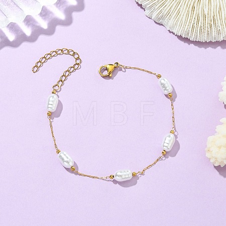 Oval ABS Plastic Pearl Beads Link Bracelets BJEW-JB14041-02-1