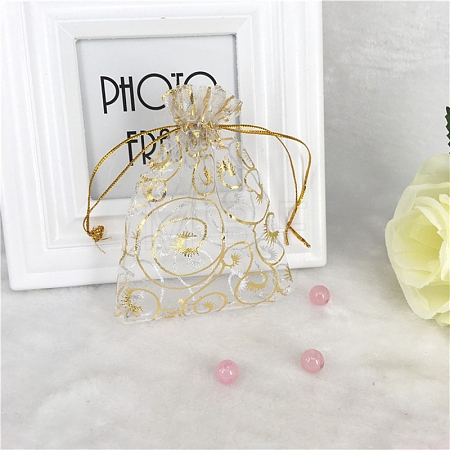 Gold Stamping Eyelash Print Organza Jewellery Storage Pouches PW-WG48697-02-1
