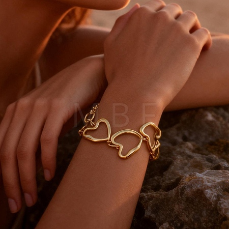 Hollow 304 Stainless Steel Link Chain Bracelets for Women BJEW-P393-02G-1