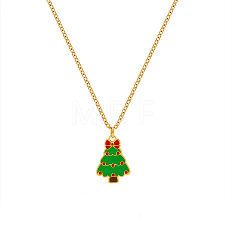 Christmas 304 Stainless Steel Enamel Pendant Necklaces FS-WGDAA96-04-1