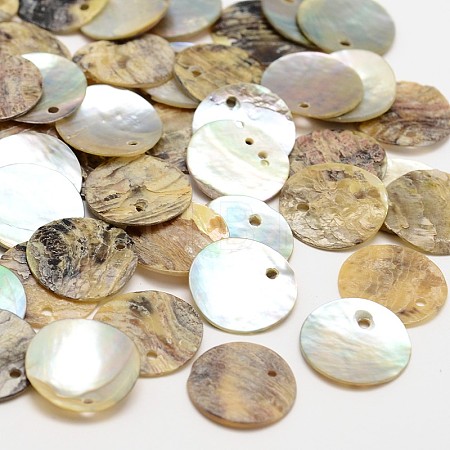 Flat Round Natural Akoya Shell Pendants SHEL-N031-01-1