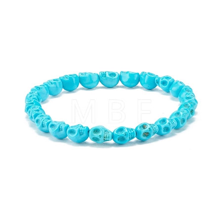 Synthetic Turquoise(Dyed) Skull Stretch Bracelet BJEW-JB08068-02-1