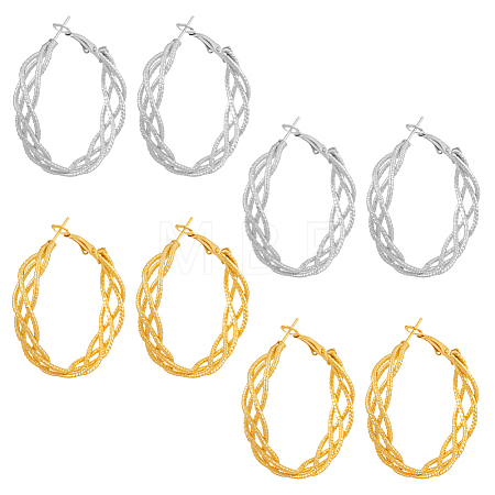 4 Pairs 2 Colors Iron Twist Hoop Earrings EJEW-HY0001-59-1