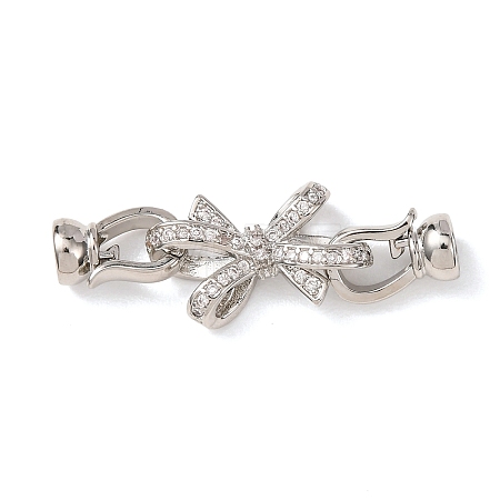 Brass Micro Pave Clear Cubic Zirconia Fold Over Clasps KK-D259-06P-1