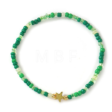 Saint Patrick's Day Glass Seed Bead Stretch Bracelets LS-RL8024-4-1