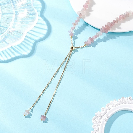 Adjustable Natural Rose Quartz Chip Beaded Necklaces NJEW-JN05932-1