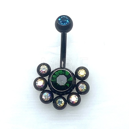 304 Stainless Steel Pave Colorful Cubic Zirconia Curved Barbell Belly Rings FS-WG9F3DF-08-1