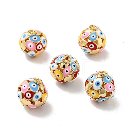 Round with Evil Eye Brass Enamel Pendants KK-G419-15G-06-1