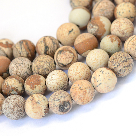 Frosted Natural Picture Jasper Round Bead Strands G-E334-12mm-26-1