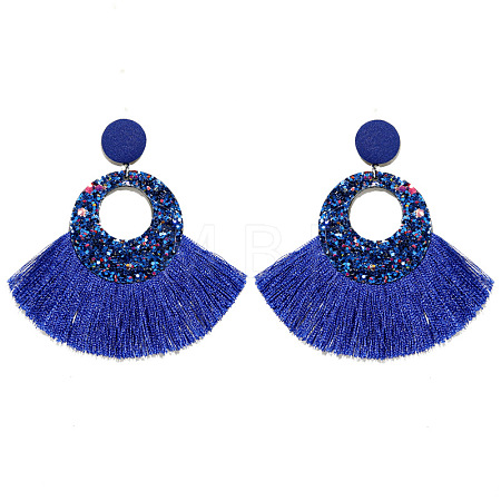 Bohemian Style Acrylic & Polyester Fan Tassel Stud Earrings FS-WGB5BEF-06-1