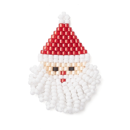 Glass Seed Beaded Santa Claus Pendants PALLOY-MZ00828-02-1