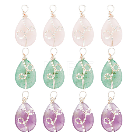 12 Pcs 3 Styles Natural Mixed Stone Pendants FIND-DC0001-48-1