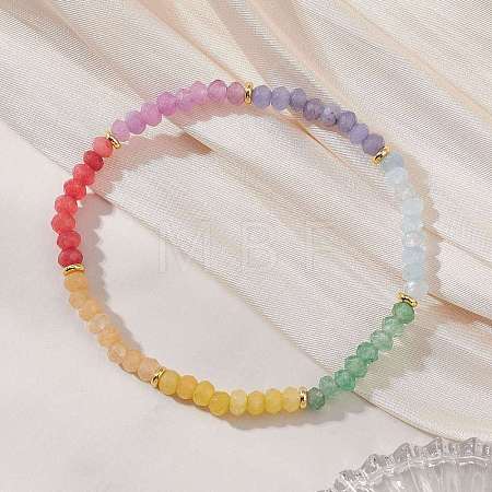 Chakra Dyed Natural Malaysia Jade Rondelle Beads Stretch Bracelets for Women BJEW-JB13043-1