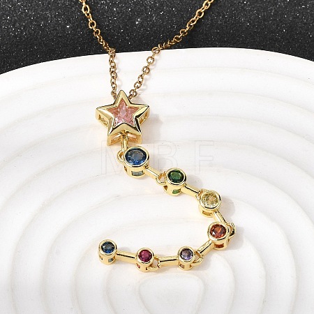 Brass Pave Cubic Zirconia Geometirc Pendant Star Y Tassel 201 Stainless Steel Chain Necklaces NJEW-C111-01A-1