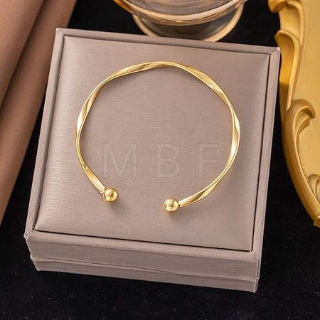 304 Stainless Steel Cuff Bangles for Women BJEW-D407-01G-1
