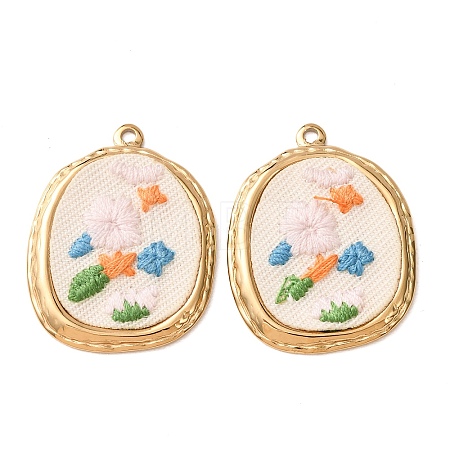 304 Stainless Steel & Cloth Embroidered Pendants FB-CBAFBAF-01G-1