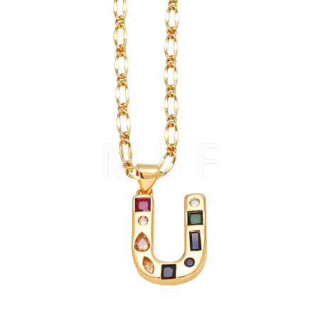 Brass Pave Colorful Cubic Zirconia Initial Pendant Necklaces FS-WG26597-21-1