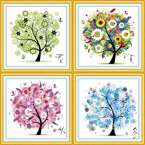 DIY Four Season Theme Tree of Life Pattern Cross-Stitch Starter Kits TREE-PW0001-68-1