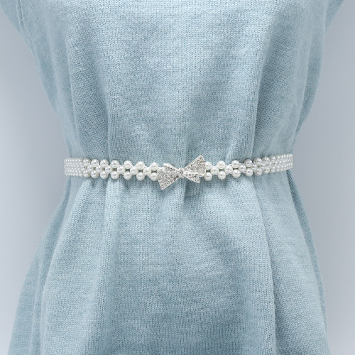 White Plastic Imitation Pearl Beaded Stretch Waist Chains WG08E4F-07-1