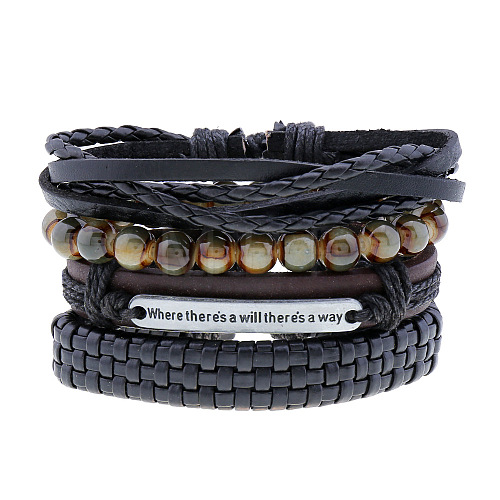 4Pcs Weave Imitation Leather Multi-strand Bracelets for Men WGB022D-05-1