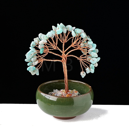 Natural Amazonite Chips Tree of Life Decorations with Bowl Base PW-WG1DC7A-10-1