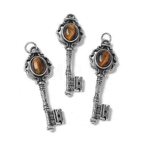 Key Brass Natural Tiger Eye Big Pendants KK-D361-01AS-18-1