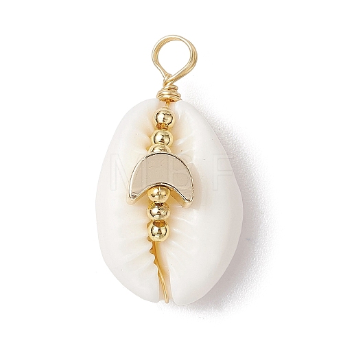 Natural Cowrie Shell Copper Wire Wrapped Pendants PALLOY-JF02932-01-1