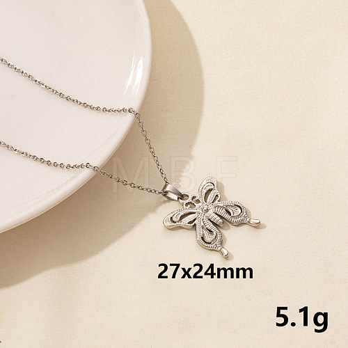 304 Stainless Steel Butterfly Pendant Necklaces CV0613-5-1