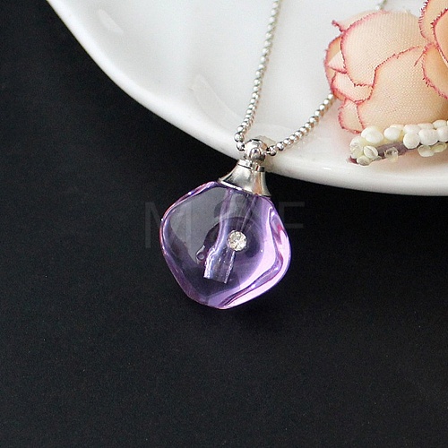 Medium Purple Glass Perfume Bottle Pendant Necklaces PW-WGF3857-15-1