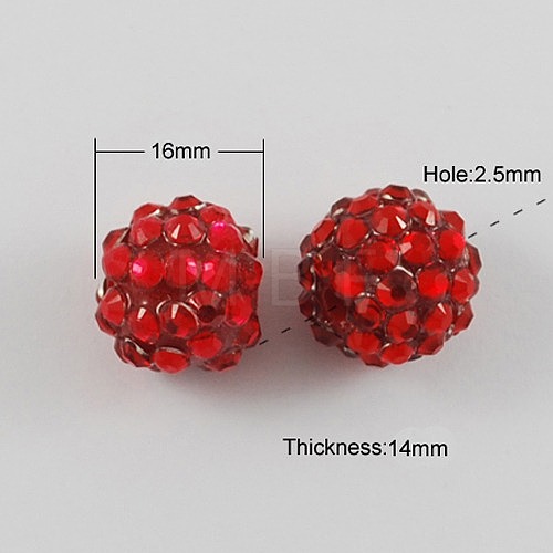 16MM Red Bling Chunky Resin Rhinestone Ball Beads X-RESI-S260-16mm-S3-1