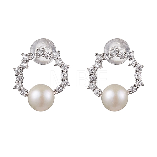 Natural Pearl Ear Studs EJEW-P286-31P-1