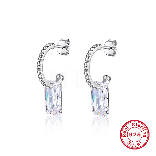 Anti-Tarnish Rhodium Plated 925 Sterling Silver Half Hoop Earrings RB2270-1-1