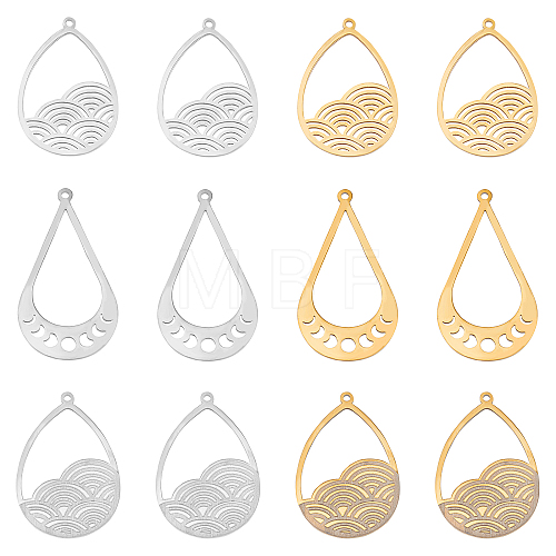 DICOSMETIC 12Pcs 3 Style 201 Stainless Steel Pendants STAS-DC0001-62-1