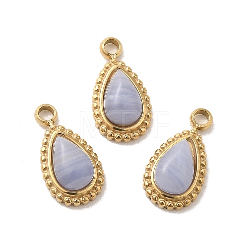 304 Stainless Steel Pave Natural Blue Lace Agate Teardrop Charms STAS-B074-04G-02-1