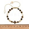 Natural Tiger Eye Faceted Cube Braided Bead Bracelets BJEW-JB14379-02-4