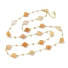 Natural Yellow Aventurine Faceted Flat Round Beaded Chain Necklaces with Matte Brass Beads GG-CBA37F5-01G-08-4