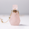 Natural Rose Quartz Perfume Bottle Pendant Necklace with Brass Chains BOTT-PW0001-057B-01-1