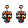 Halloween Printed Acrylic Skull Pendant Dangle Earrings for Women WG1141F-02-1
