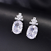 Brass Pave Cubic Zirconia Oval with Flower Stud Dangle Earrings for Women OA6190-3-1