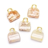 Natural Cherry Blossom Agate Brass Pendants KK-E274-01G-03-1