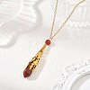 304 Stainless Steel Filigree Natural Mixed Stone Faceted Pointed Bullet Pendant Brass Cable Chain Necklaces NJEW-JN06568-2