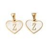304 Stainless Steel Pave Natural White Shell Heart with Initial Slice Pendants STAS-R168-25G-Z-1