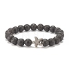 Natural Lava Rock Stretch Bracelet with Alloy Starfish BJEW-JB08192-05-1