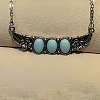 925 Sterling Silver with Dyed Synthetic Turquoise Oval with Leaf Pendant Necklaces NJEW-C109-01-2