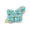 Synthetic Green Turquoise Round Beads & Glass Seed Beaded Cross Pendants PALLOY-MZ01151-04-4