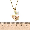Brass Enamel & Shell Pearl Pink Lotus Flower Pendant 304 Stainless Steel Satellite Chain Necklaces for Women NJEW-JN06112-4