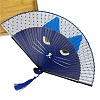 Cat Pattern Bamboo with Satin Folding Fan WOCR-PW0005-01B-02-1