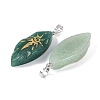 Natural Green Aventurine Gold Sun Pattern Pendants G-L524-14P-01-2